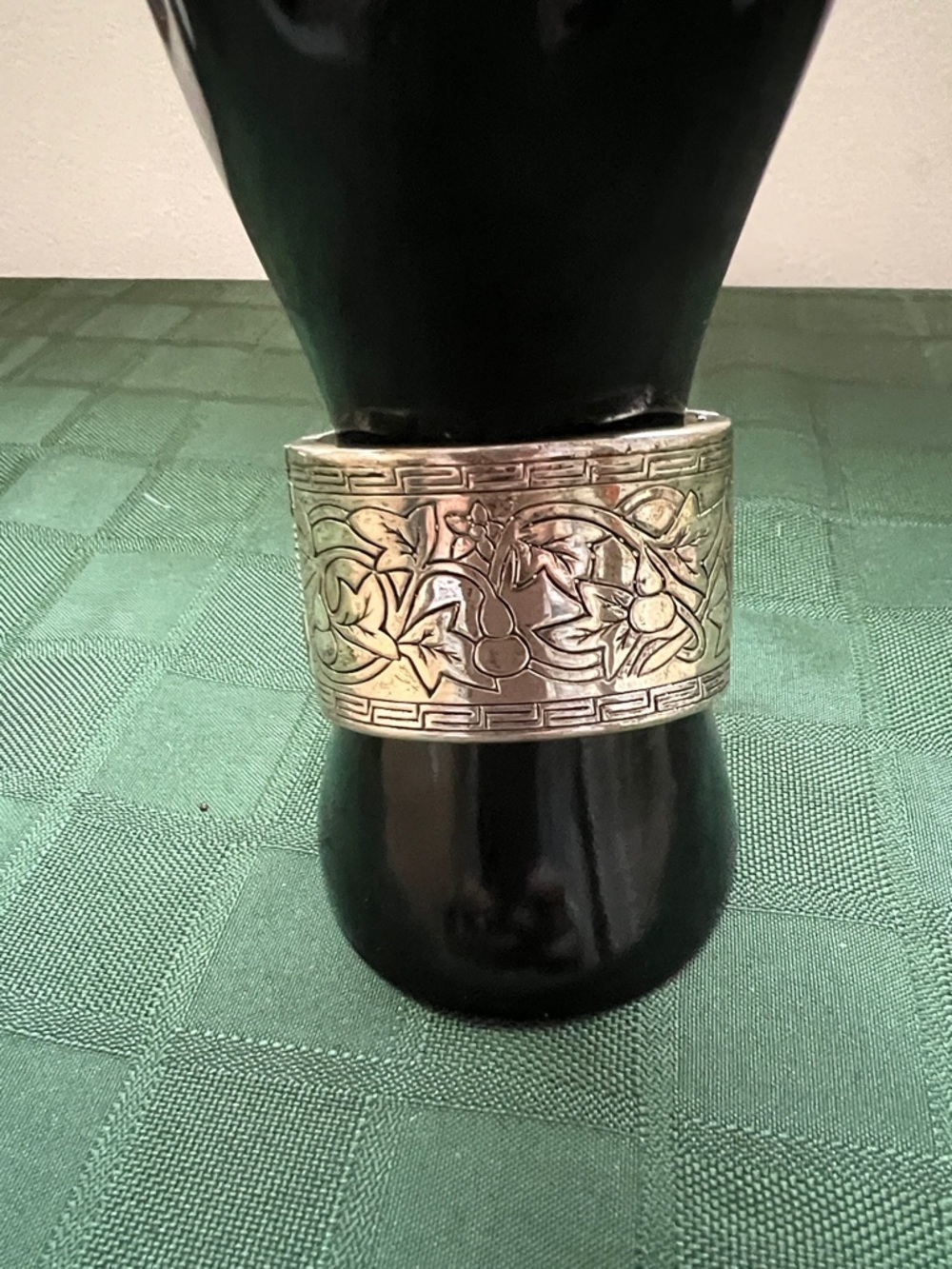 Silver Color  Floral Engraved Wide Cuff Bracelet